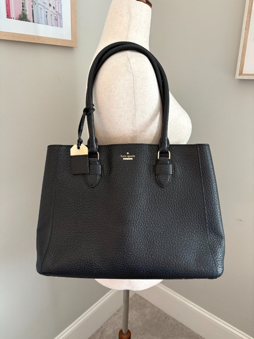 Kate Spade Carter Street Aliana Black Pebbled Leather Satchel Tote Bag Dust Bag